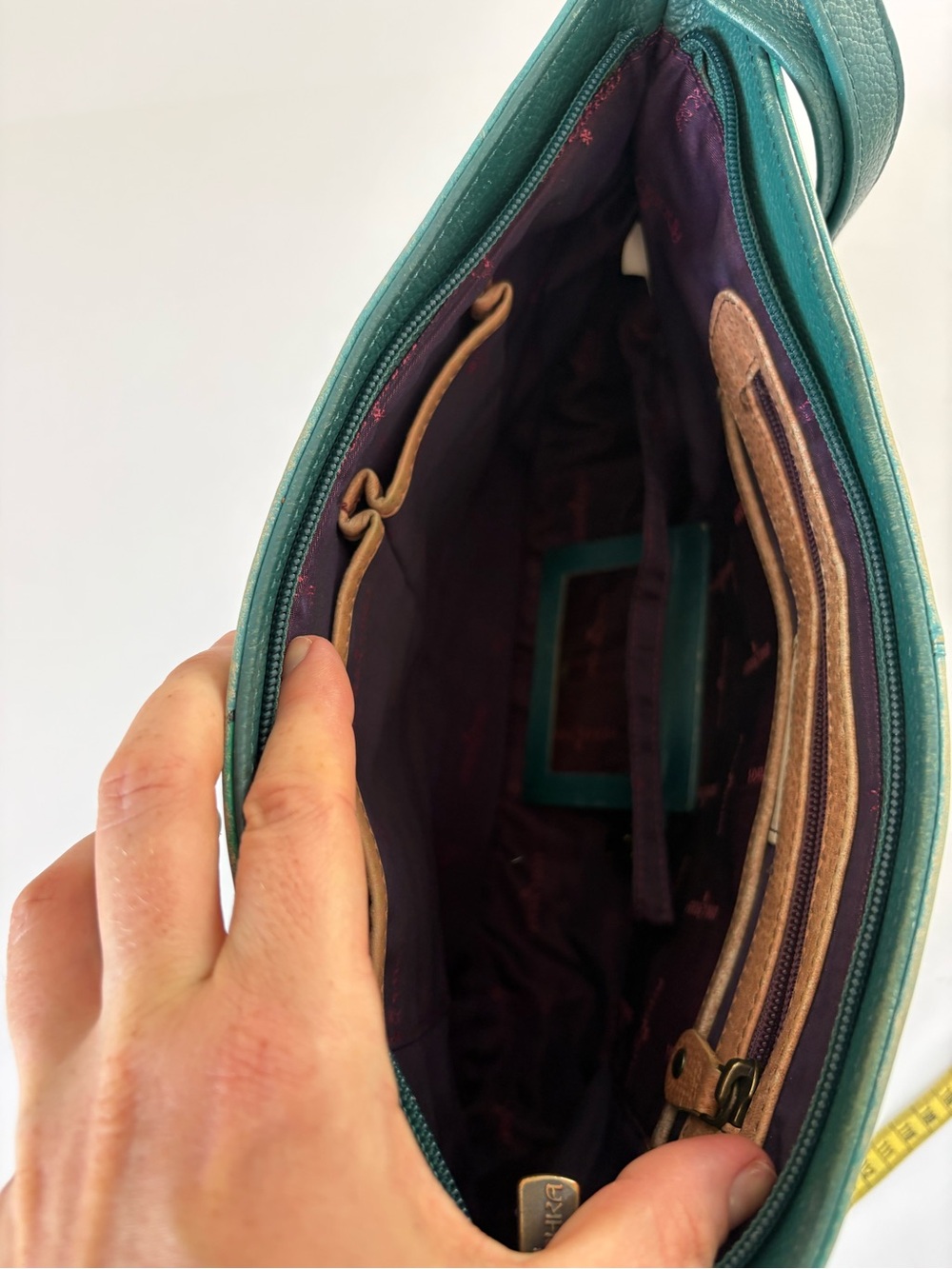 Anuschka Hobo Bag Purse Hand Painted Floral Peacock Leather Green Blue Artsy - Picture 8 of 12